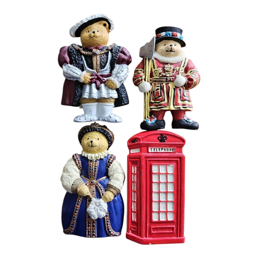 Vintage Royal Bear Magnets with Red Telephone Booth
